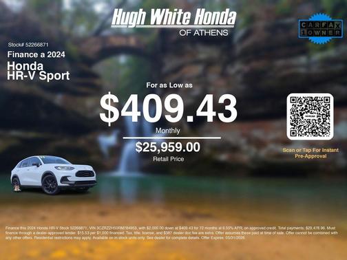 Platinum White Pearl 2024 Honda HR-V Sport