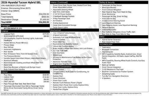 Shimmering Silver 2026 Hyundai TUCSON Hybrid SEL