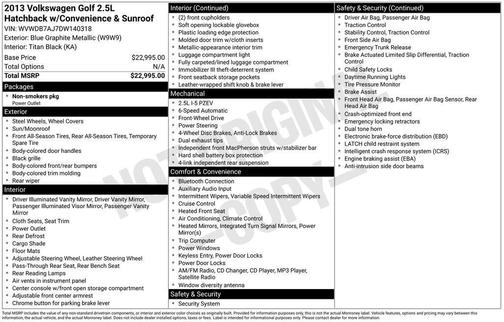 2013 Volkswagen Golf 2.5L