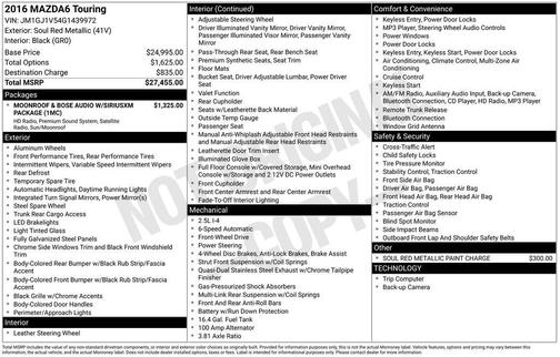 Soul Red 2016 Mazda Mazda6 i Touring