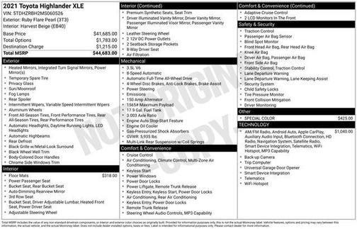Red 2021 Toyota Highlander XLE