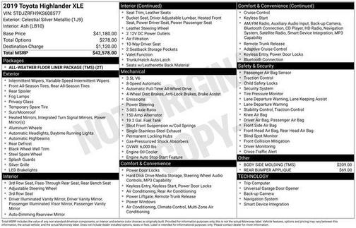 Celestial Silver Metallic 2019 Toyota Highlander XLE