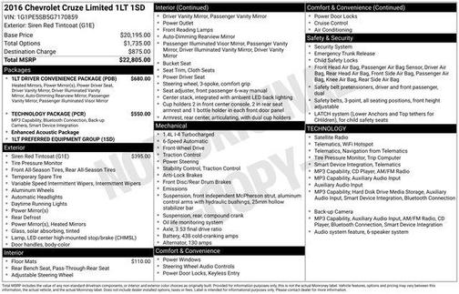 Siren Red Tintcoat 2016 Chevrolet Cruze Limited 1LT