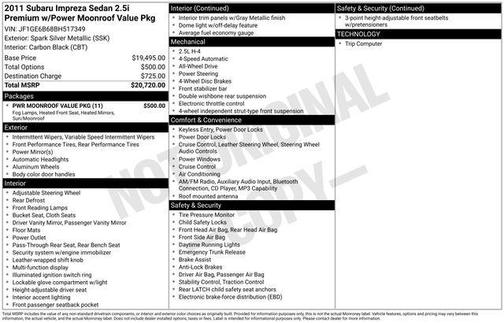 Spark Silver Metallic 2011 Subaru Impreza 2.5 i Premium
