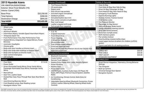 Silver Frost Metallic 2013 Hyundai Azera Base