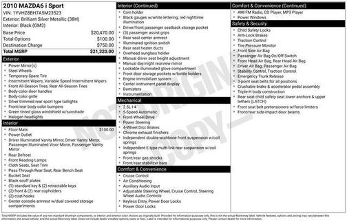 Brilliant Silver Metallic 2010 Mazda Mazda6 i Sport