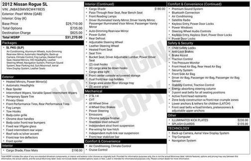 Pearl White 2012 Nissan Rogue SV w/SL Pkg