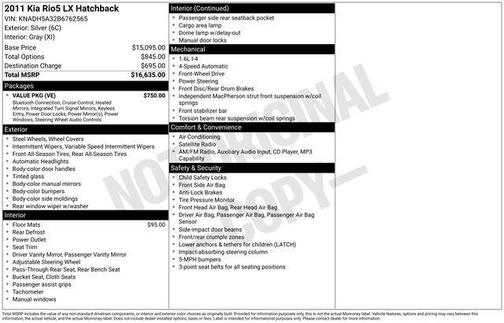 Silver 2011 Kia Rio5 LX