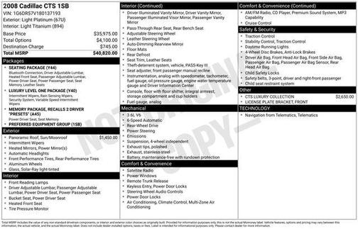 Light Platinum 2008 Cadillac CTS Base