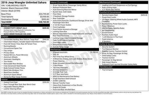 Black Clearcoat 2016 Jeep Wrangler Unlimited Sahara