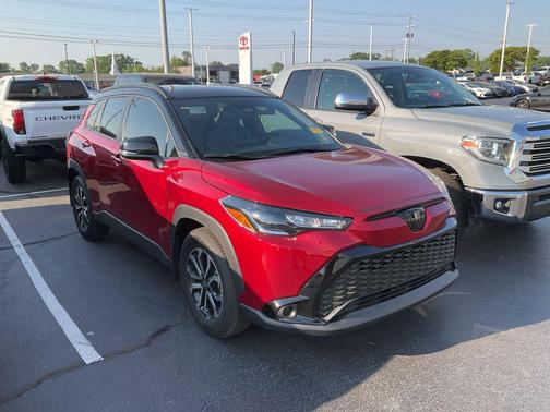 Soul Red Crystal/Jet Black 2025 Toyota Corolla Hybrid SE