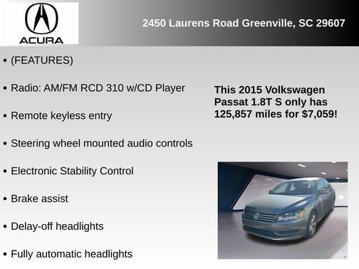 2015 Volkswagen Passat 1.8T Auto S