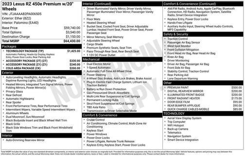 Ether 2023 Lexus RZ 450e 450e Premium