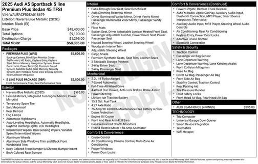 2025 Audi A5 Sportback 45 S Line Premium Plus