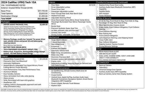 Crystal White Tricoat 2024 Cadillac LYRIQ Tech
