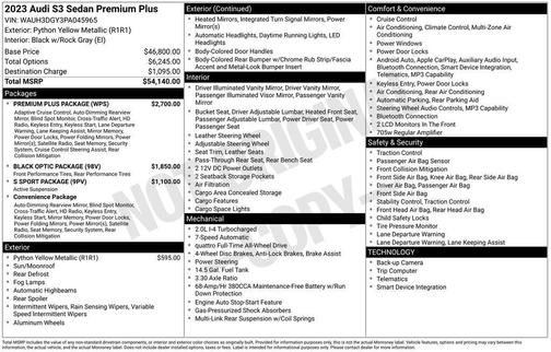 Yellow Metallic 2023 Audi S3 Premium Plus TFSI quattro S tronic