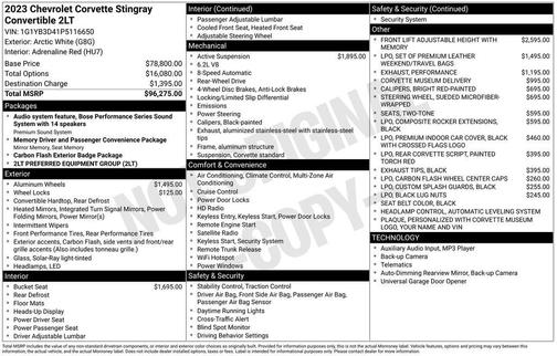 2023 Chevrolet Corvette Stingray w/2LT