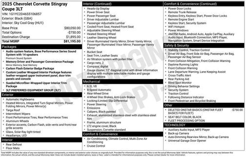2025 Chevrolet Corvette Stingray w/3LT