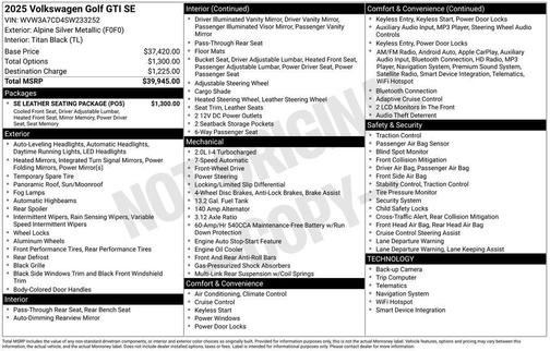 2025 Volkswagen Golf GTI 2.0T SE DSG