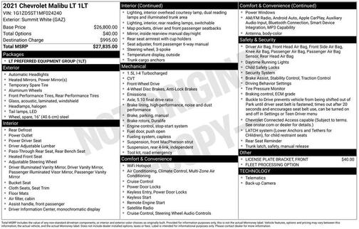Summit White 2021 Chevrolet Malibu FWD LT