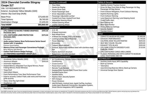 Accelerate Yellow Metallic 2024 Chevrolet Corvette Stingray w/2LT