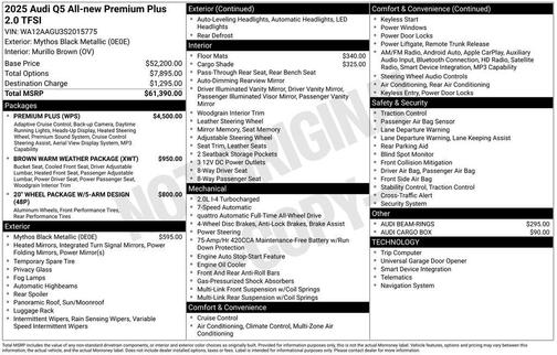 Mythos Black Metallic 2025 Audi Q5 Premium Plus TFSI quattro S tronic