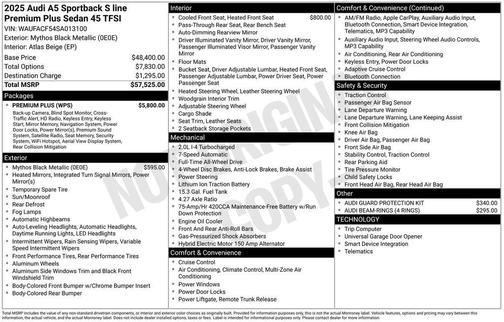 2025 Audi A5 Sportback 45 S Line Premium Plus