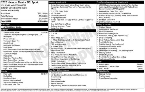 Serenity White 2025 Hyundai ELANTRA Sport