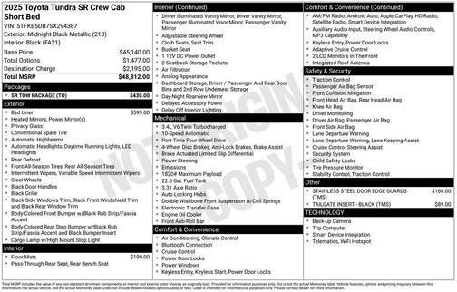 Midnight Black Metallic 2025 Toyota Tundra SR