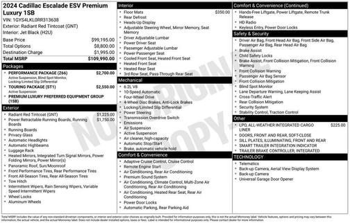 Radiant Red Tintcoat 2024 Cadillac Escalade ESV Premium Luxury