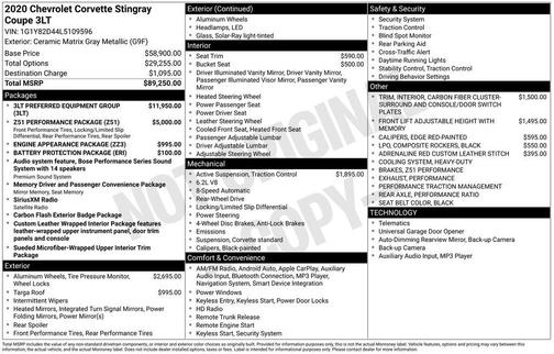 2020 Chevrolet Corvette Stingray w/3LT