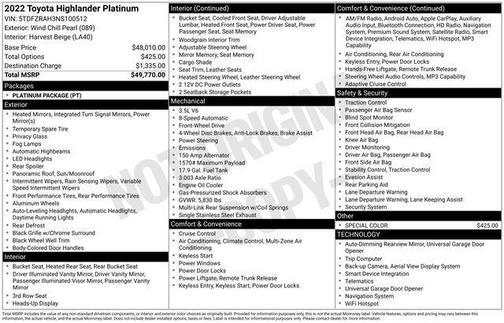 Pearl 2022 Toyota Highlander Platinum