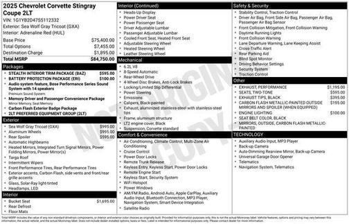 2025 Chevrolet Corvette Stingray w/2LT