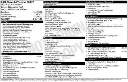 Summit White 2022 Chevrolet Traverse RS