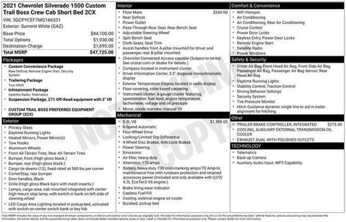 Summit White 2021 Chevrolet Silverado 1500 Custom Trail Boss