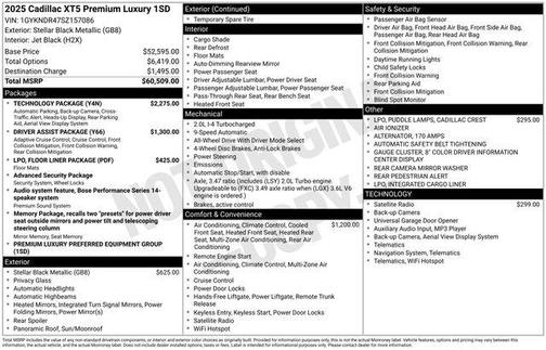 Stellar Black Metallic 2025 Cadillac XT5 Premium Luxury