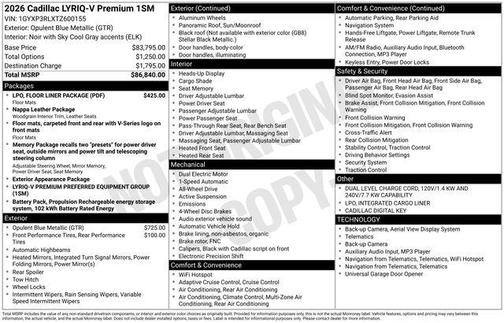 Opulent Blue Metallic 2026 Cadillac LYRIQ V Premium