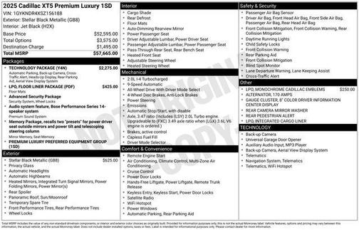 Stellar Black Metallic 2025 Cadillac XT5 Premium Luxury