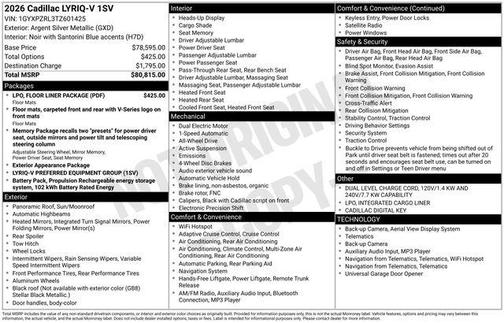 Argent Silver Metallic 2026 Cadillac LYRIQ V