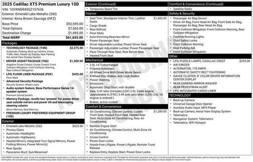 Emerald Lake Metallic 2025 Cadillac XT5 Premium Luxury