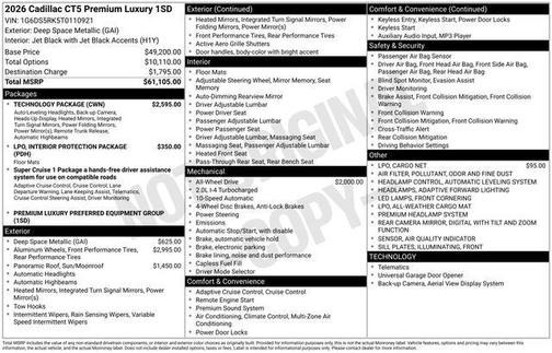 Deep Space Metallic 2026 Cadillac CT5 Premium Luxury