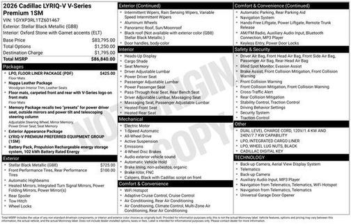 2026 Cadillac LYRIQ V Premium
