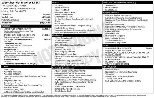 Sterling Gray Metallic 2026 Chevrolet Traverse LT
