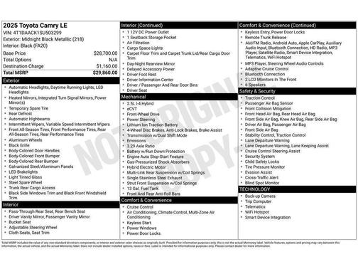 Midnight Black Metallic 2025 Toyota Camry LE