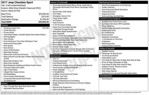 Billet Silver Metallic Clearcoat 2017 Jeep Cherokee Sport