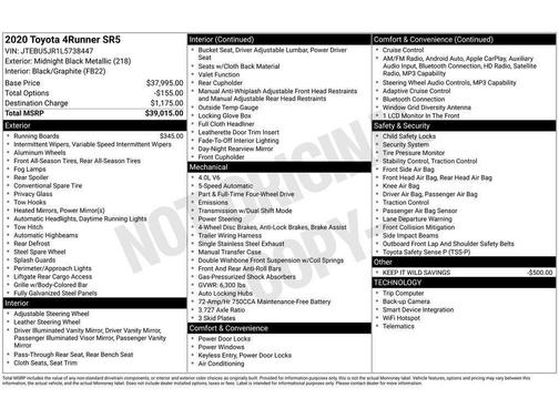 Midnight Black Metallic 2020 Toyota 4Runner SR5