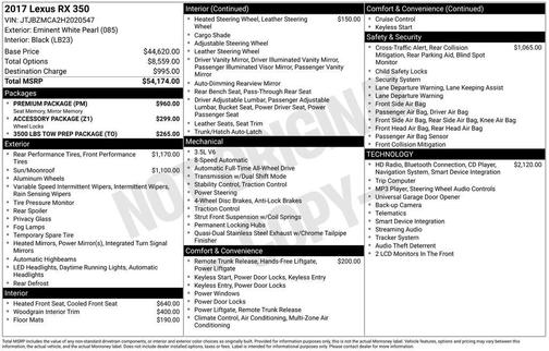 Eminent White Pearl 2017 Lexus RX 350 Base