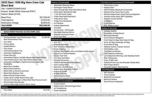 Bright White Clearcoat 2025 RAM 1500 Big Horn/Lone Star