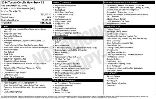 Classic Silver Metallic 2024 Toyota Corolla Hatchback SE