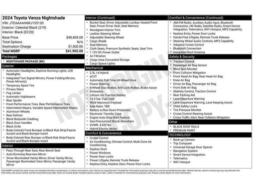Celestial Black 2024 Toyota Venza Nightshade